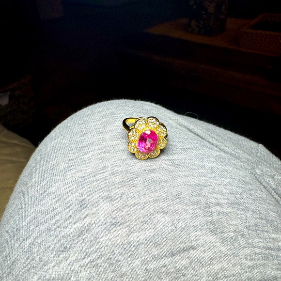 Pink Topaz White Sapphire 14k Gold Over Sterling Silver Ring 2.90 Carat Size 7 - Picture 10 of 10